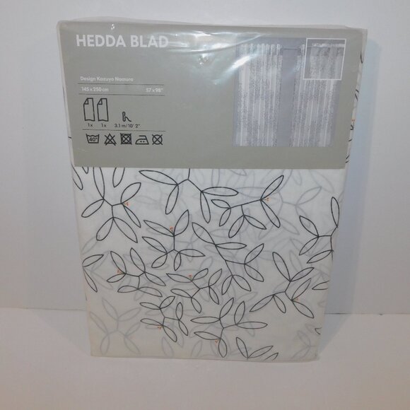 IKEA Other - NEW IKEA Hedda Blad Curtain Drapery Panels 57 x 98 White with Black Leaf Design